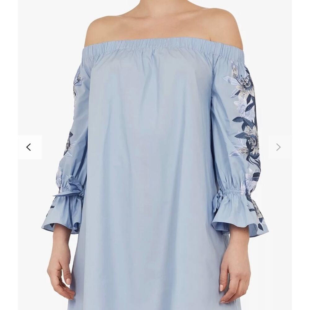 Ted Baker Blue Julyett Embroidered Bardot Off The Shoulder Shift Dress NWT